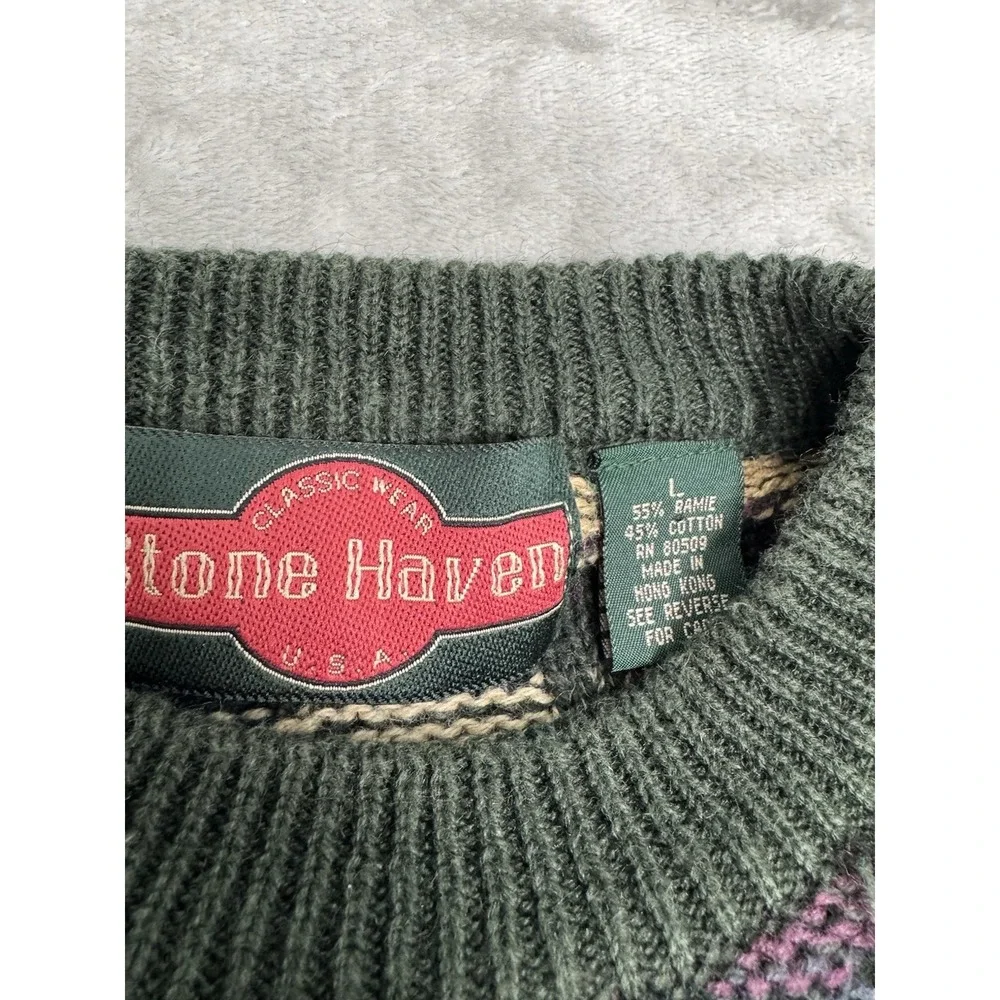 Vintage Stone Haven Sweater Large 3D Textured Knit Wool Coogi Style Grandpa 80s
